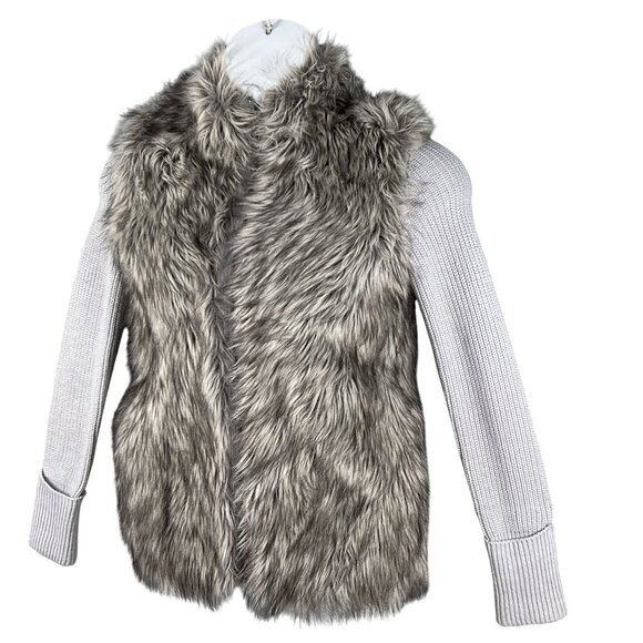 Express Womens S Oversized Merino Wool Blend Faux Fur Sweater Vest Knit Sleeves - Picture 6 of 16